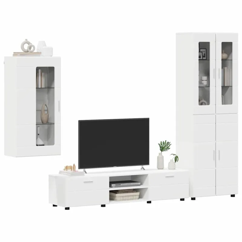 TV spintelių komplektas FLORIN 3 pcs Balta Apdirbta mediena