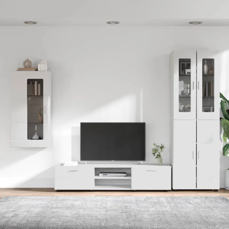 TV spintelių komplektas FLORIN 3 pcs Balta Apdirbta mediena
