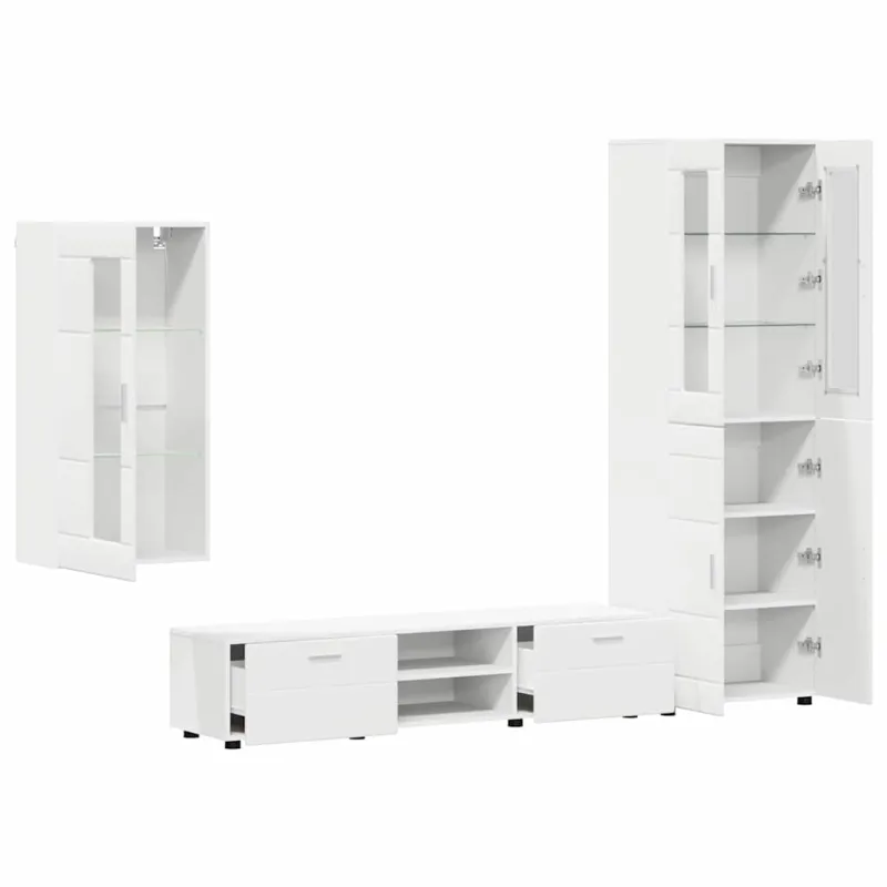 TV spintelių komplektas FLORIN 3 pcs Balta Apdirbta mediena