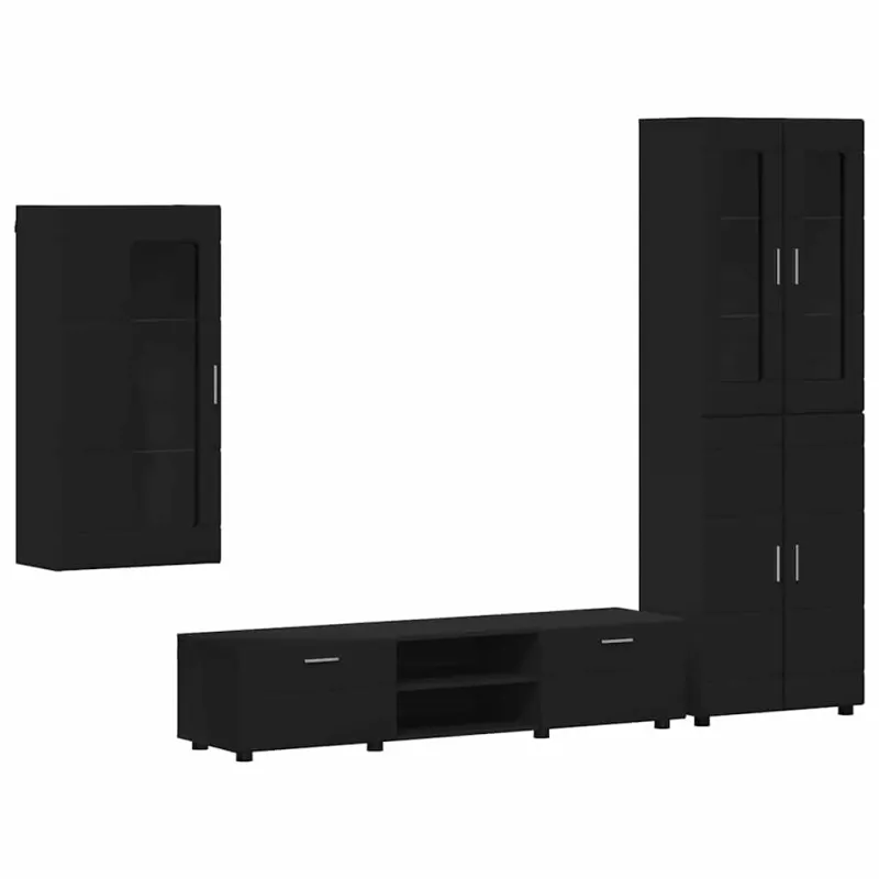 TV spintelių komplektas FLORIN 3 pcs Juoda Apdirbta mediena
