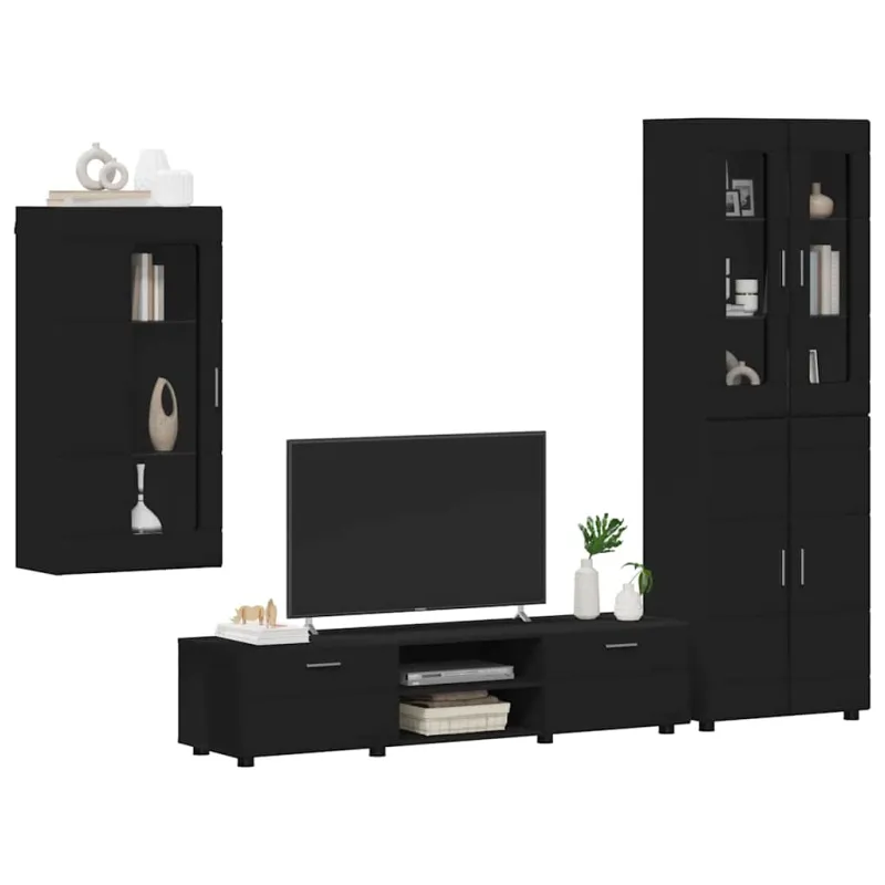 TV spintelių komplektas FLORIN 3 pcs Juoda Apdirbta mediena