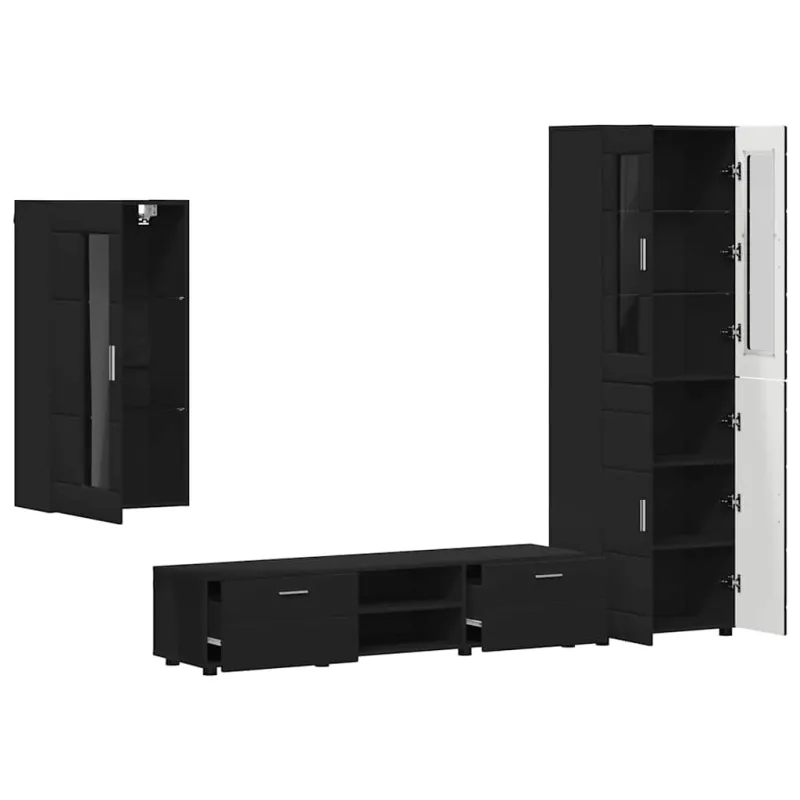 TV spintelių komplektas FLORIN 3 pcs Juoda Apdirbta mediena