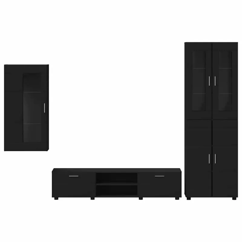 TV spintelių komplektas FLORIN 3 pcs Juoda Apdirbta mediena