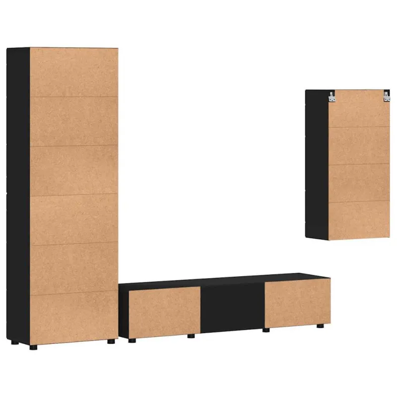 TV spintelių komplektas FLORIN 3 pcs Juoda Apdirbta mediena