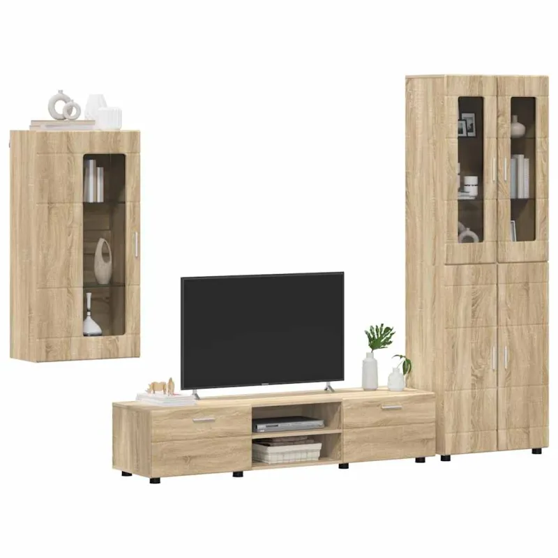 TV spintelių komplektas su stalčių FLORIN 3 pcs Sonoma ąžuolas