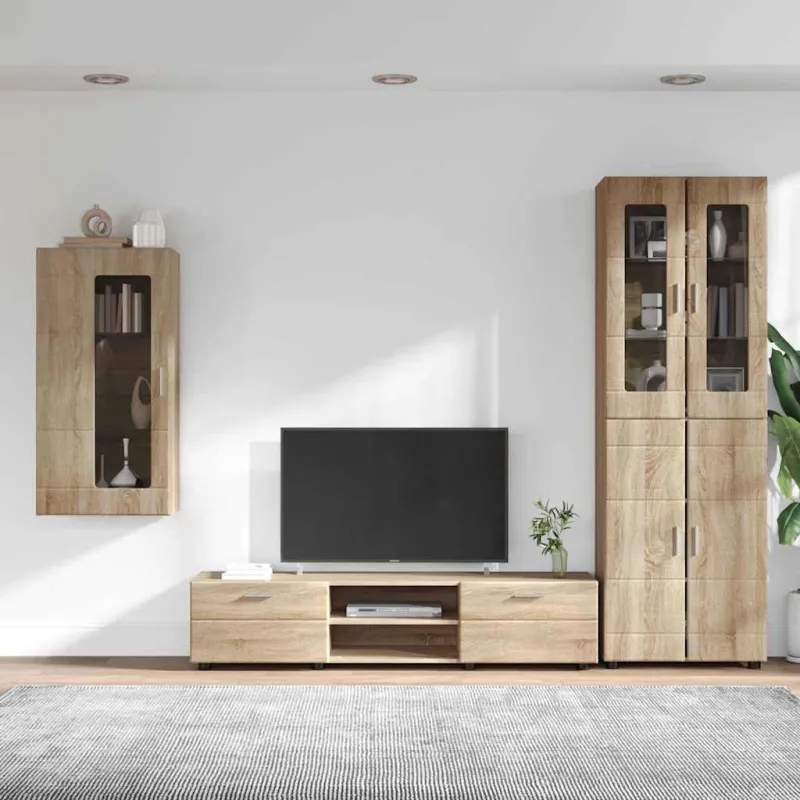 TV spintelių komplektas su stalčių FLORIN 3 pcs Sonoma ąžuolas