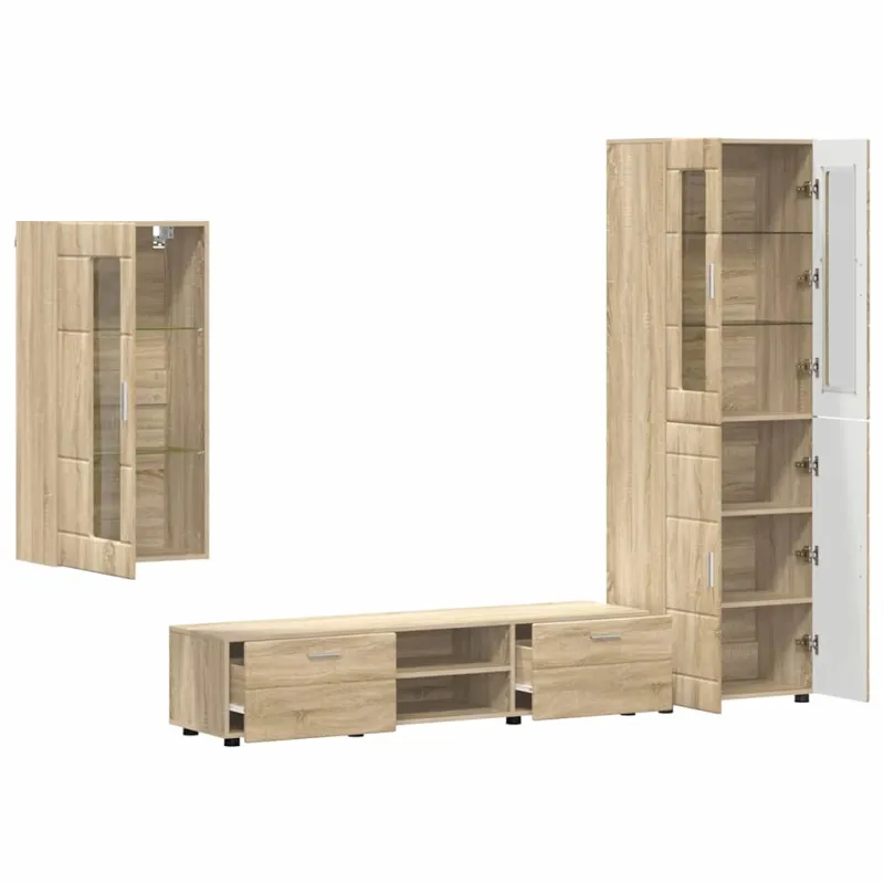 TV spintelių komplektas su stalčių FLORIN 3 pcs Sonoma ąžuolas