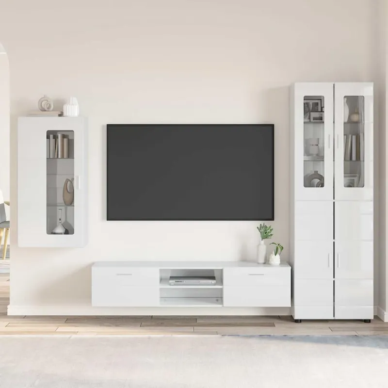 TV spintelių komplektas FLORIN 3 pcs Aukštai blizganti balta