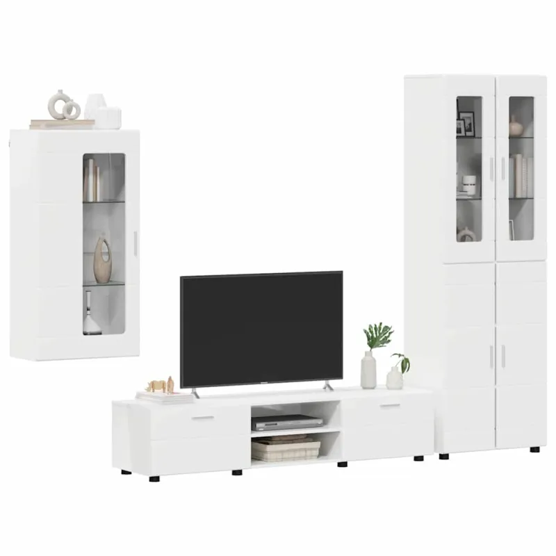 TV spintelių komplektas FLORIN 3 pcs Aukštai blizganti balta