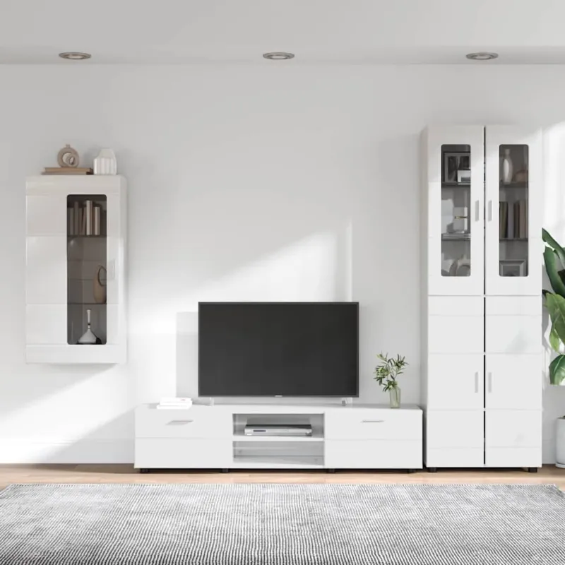 TV spintelių komplektas FLORIN 3 pcs Aukštai blizganti balta