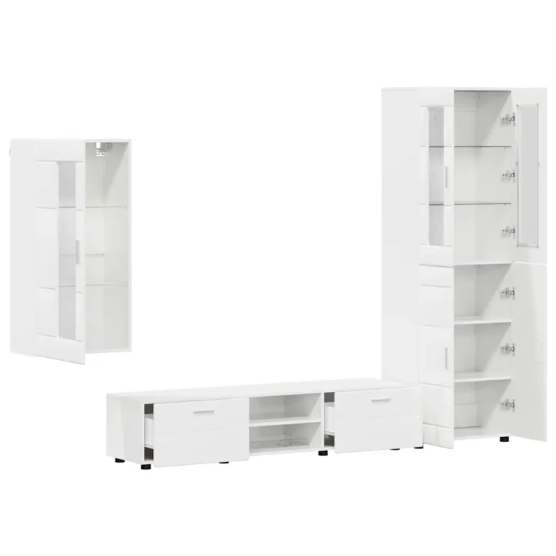 TV spintelių komplektas FLORIN 3 pcs Aukštai blizganti balta