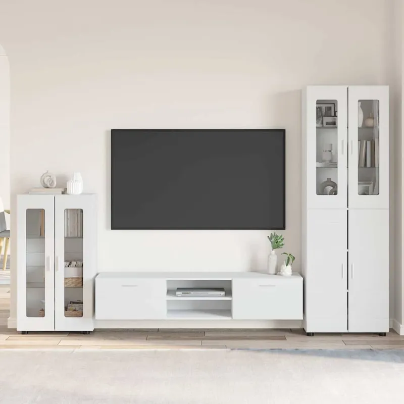 TV spintelių komplektas FLORIN 3 pcs Balta Apdirbta mediena