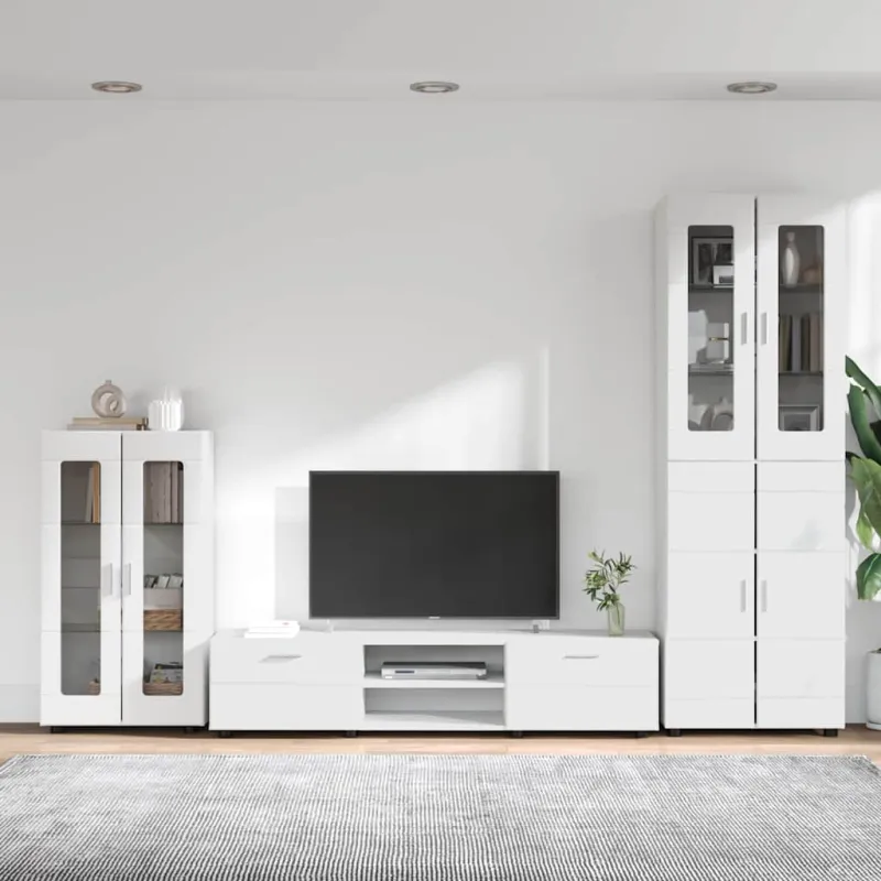TV spintelių komplektas FLORIN 3 pcs Balta Apdirbta mediena
