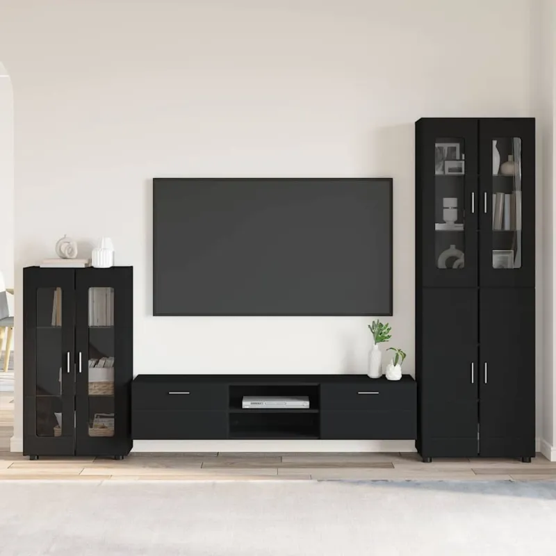 TV spintelių komplektas FLORIN 3 pcs Juoda Apdirbta mediena