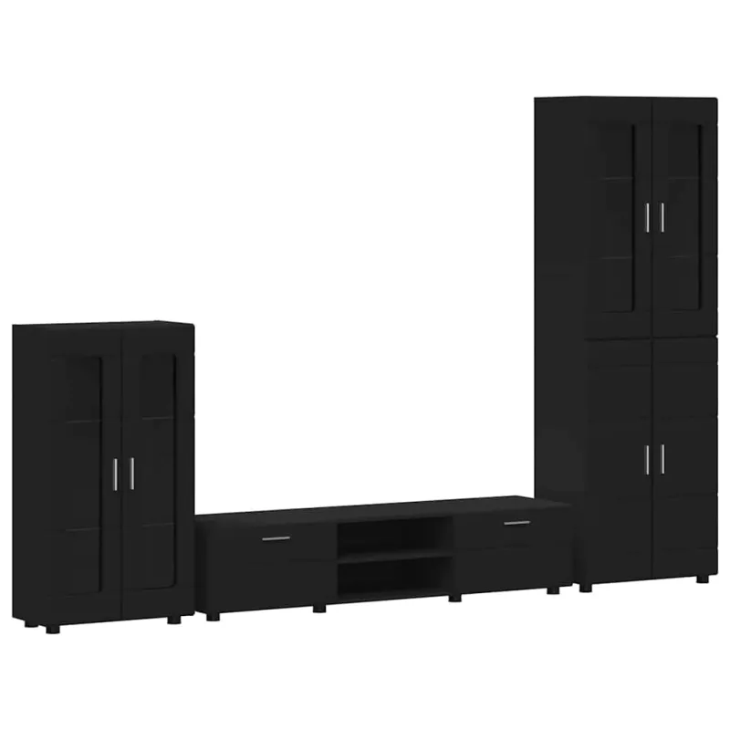TV spintelių komplektas FLORIN 3 pcs Juoda Apdirbta mediena