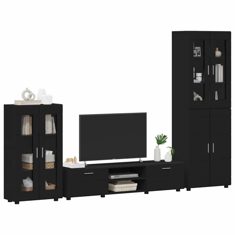 TV spintelių komplektas FLORIN 3 pcs Juoda Apdirbta mediena
