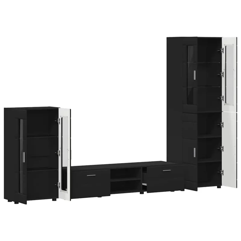 TV spintelių komplektas FLORIN 3 pcs Juoda Apdirbta mediena