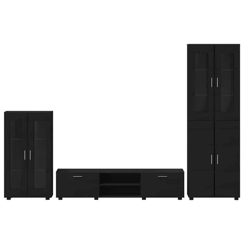 TV spintelių komplektas FLORIN 3 pcs Juoda Apdirbta mediena