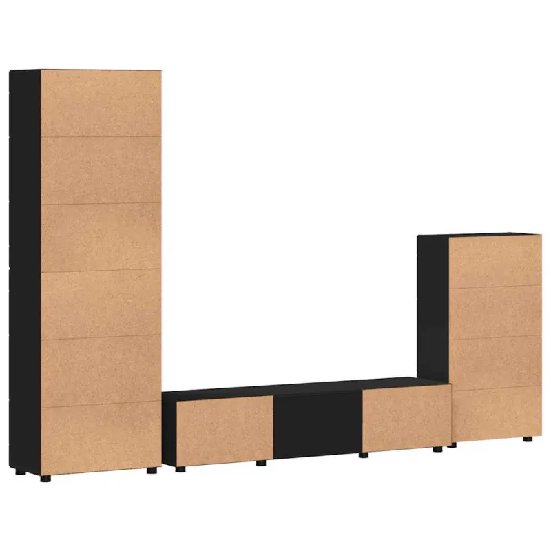 TV spintelių komplektas FLORIN 3 pcs Juoda Apdirbta mediena