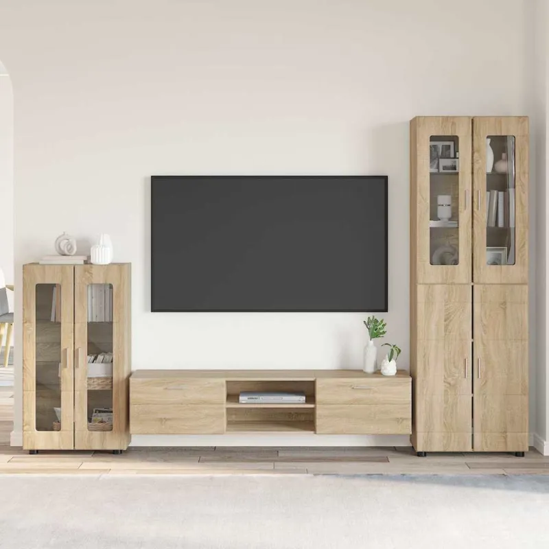 TV spintelių komplektas su stalčių FLORIN 3 pcs Sonoma ąžuolas