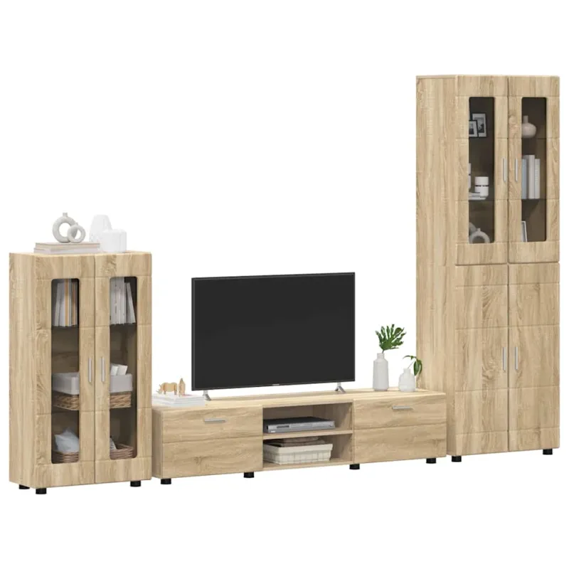 TV spintelių komplektas su stalčių FLORIN 3 pcs Sonoma ąžuolas