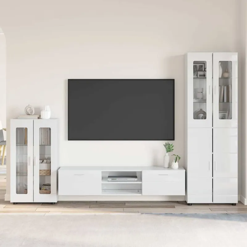 TV spintelių komplektas FLORIN 3 pcs Aukštai blizganti balta