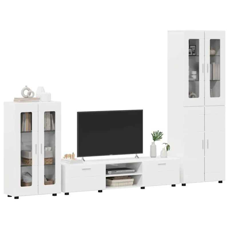 TV spintelių komplektas FLORIN 3 pcs Aukštai blizganti balta