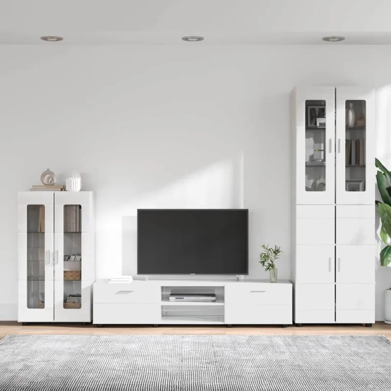 TV spintelių komplektas FLORIN 3 pcs Aukštai blizganti balta