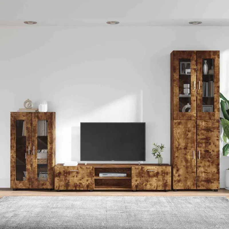 TV spintelių komplektas su stalčių FLORIN 3 pcs Rūkyta ąžuolas