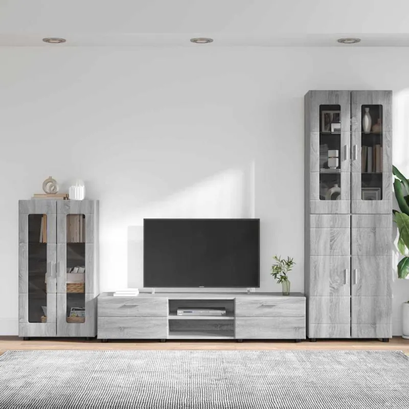TV spintelių komplektas su stalčių FLORIN 3 pcs Pilkas Sonoma