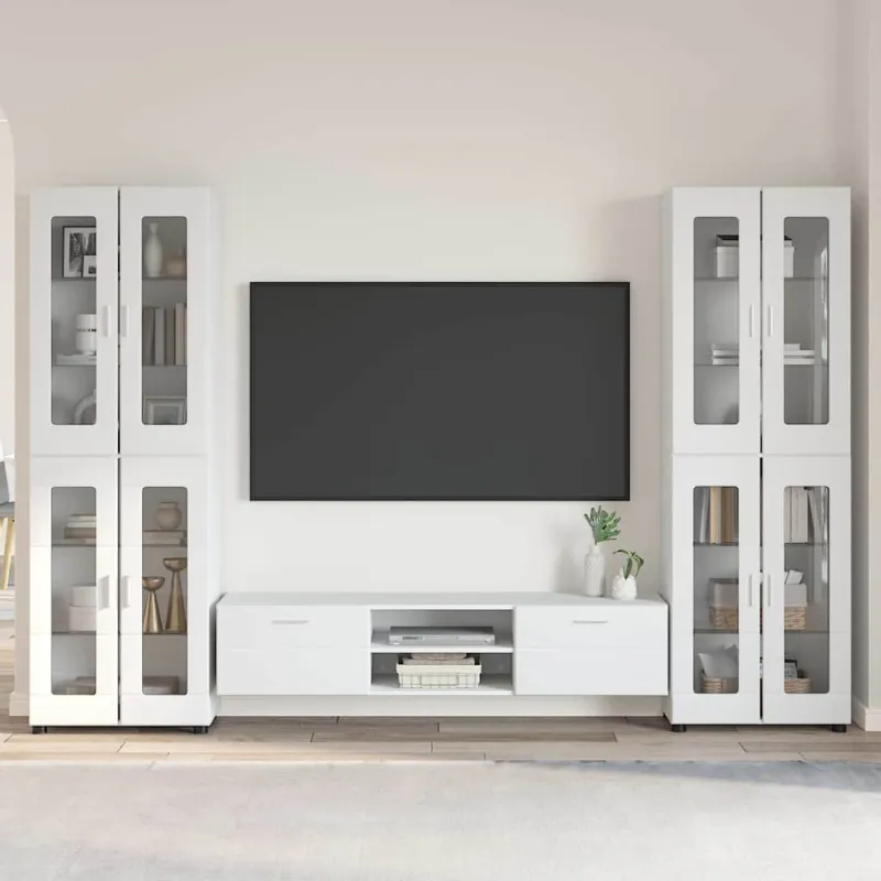 TV spintelių komplektas FLORIN 3 pcs Balta Apdirbta mediena