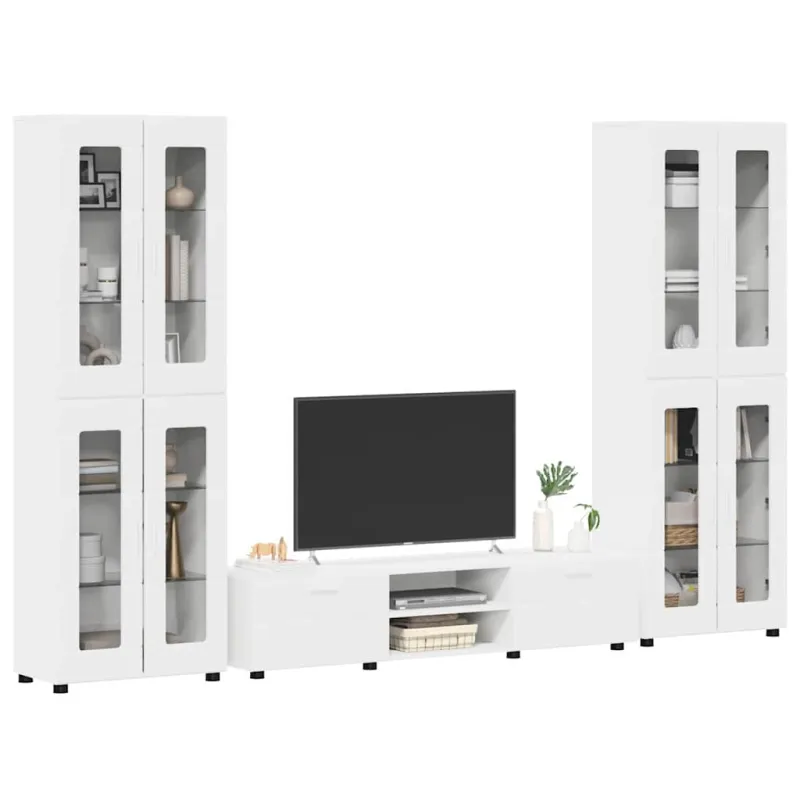TV spintelių komplektas FLORIN 3 pcs Balta Apdirbta mediena