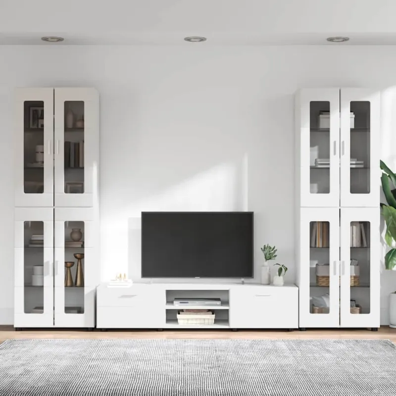 TV spintelių komplektas FLORIN 3 pcs Balta Apdirbta mediena