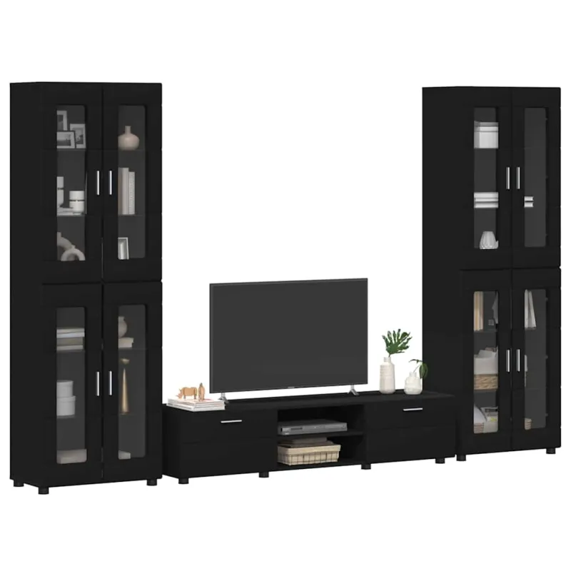 TV spintelių komplektas FLORIN 3 pcs Juoda Apdirbta mediena