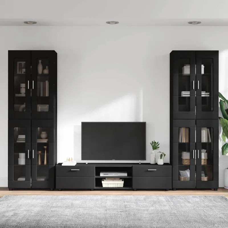 TV spintelių komplektas FLORIN 3 pcs Juoda Apdirbta mediena