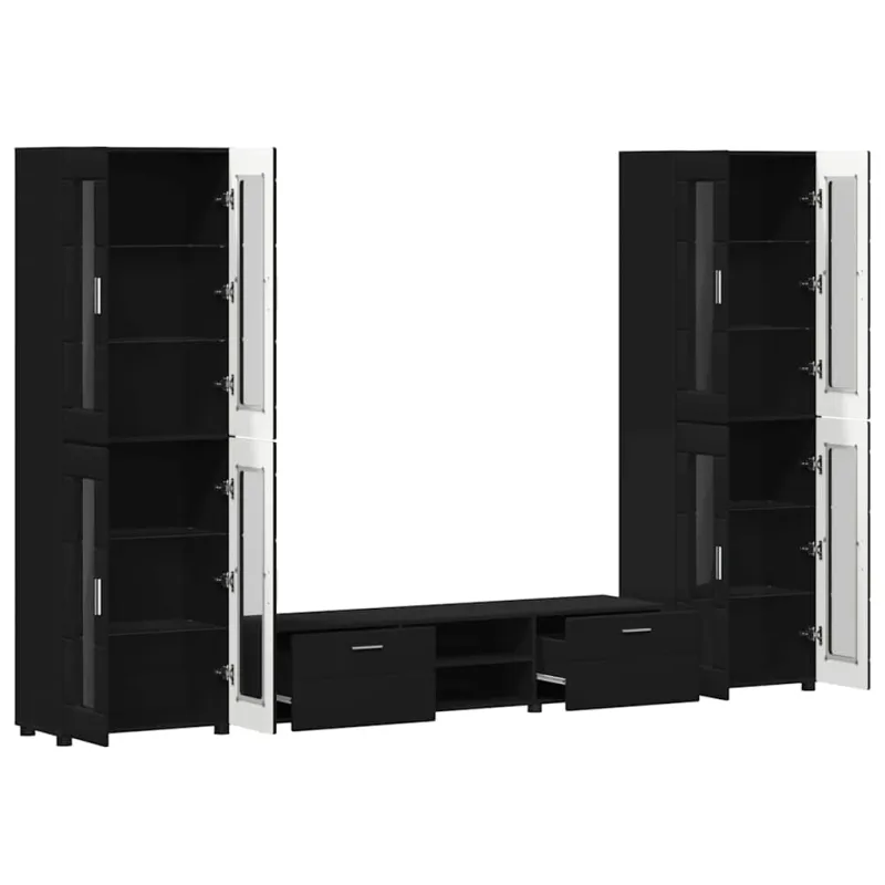 TV spintelių komplektas FLORIN 3 pcs Juoda Apdirbta mediena
