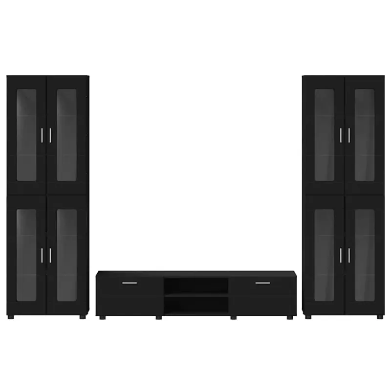 TV spintelių komplektas FLORIN 3 pcs Juoda Apdirbta mediena
