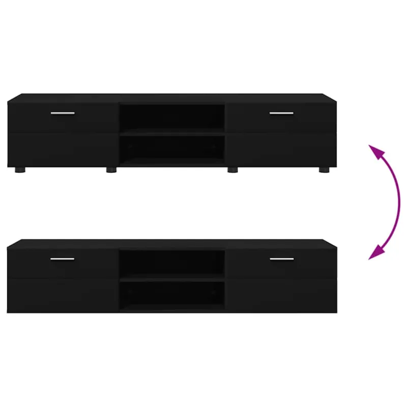 TV spintelių komplektas FLORIN 3 pcs Juoda Apdirbta mediena