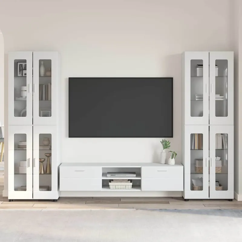 TV spintelių komplektas FLORIN 3 pcs Aukštai blizganti balta