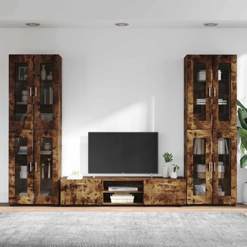 TV spintelių komplektas su stalčių FLORIN 3 pcs Rūkyta ąžuolas