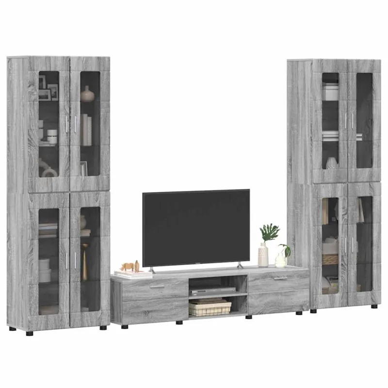 TV spintelių komplektas su stalčių FLORIN 3 pcs Pilkas Sonoma