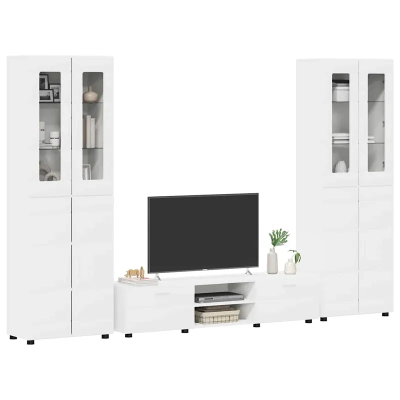 TV spintelių komplektas FLORIN 3 pcs Balta Apdirbta mediena