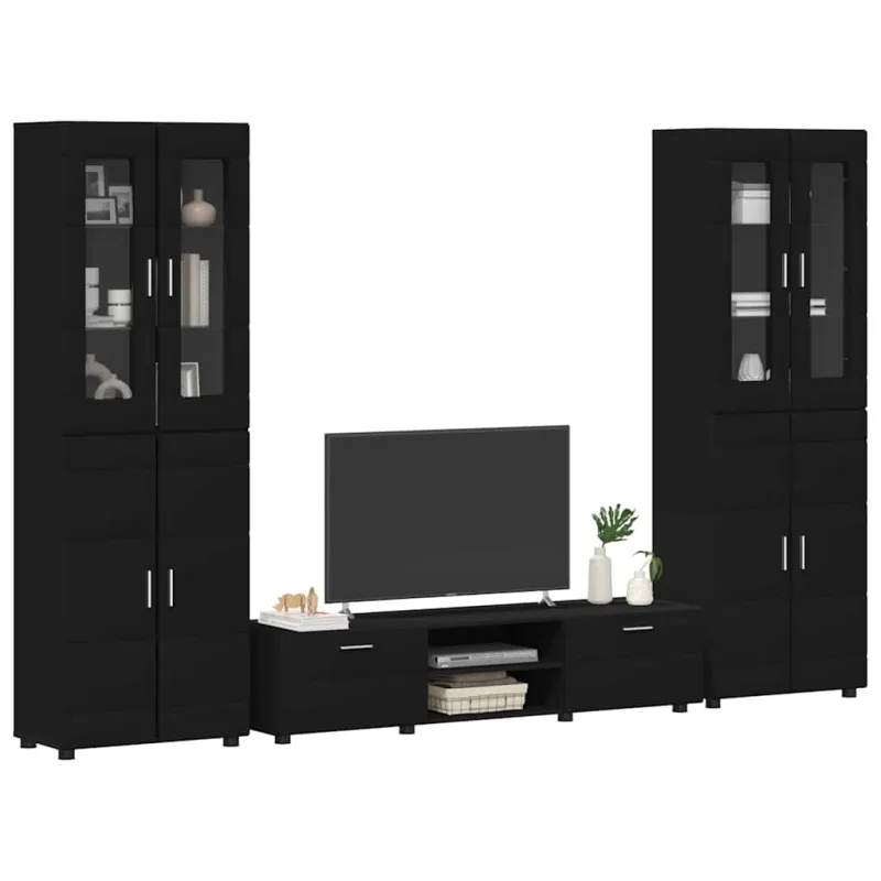 TV spintelių komplektas FLORIN 3 pcs Juoda Apdirbta mediena