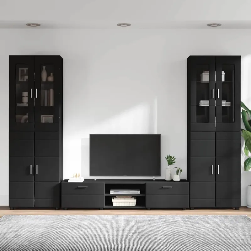 TV spintelių komplektas FLORIN 3 pcs Juoda Apdirbta mediena
