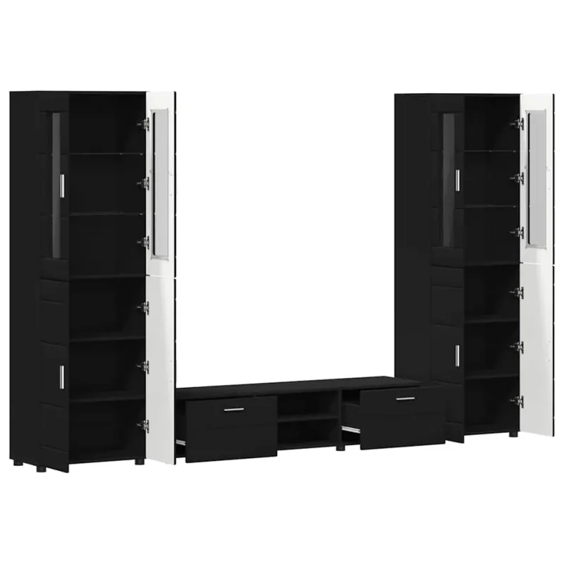 TV spintelių komplektas FLORIN 3 pcs Juoda Apdirbta mediena