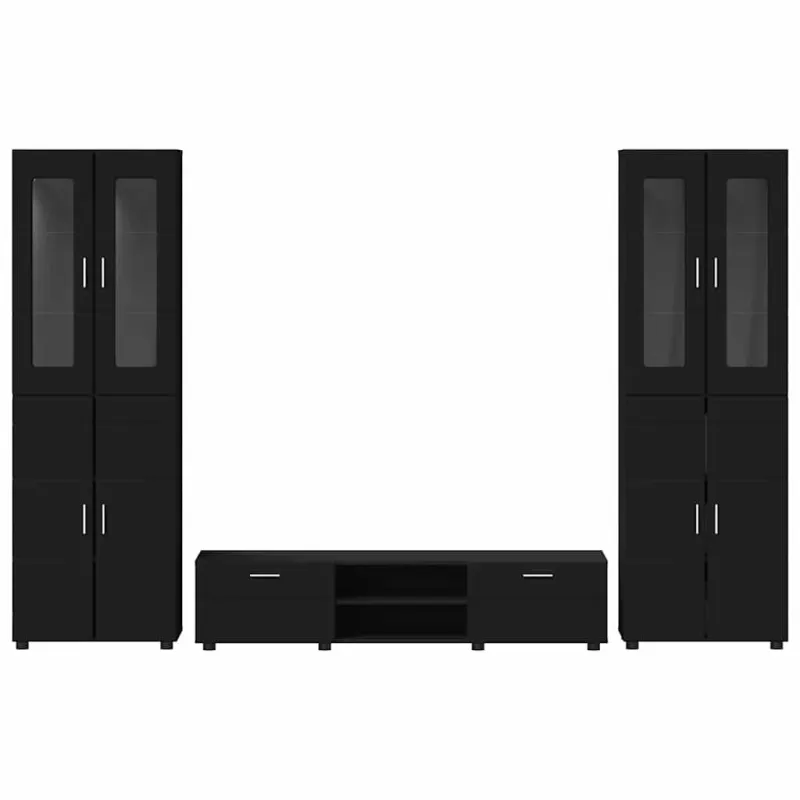 TV spintelių komplektas FLORIN 3 pcs Juoda Apdirbta mediena