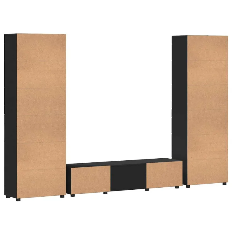 TV spintelių komplektas FLORIN 3 pcs Juoda Apdirbta mediena
