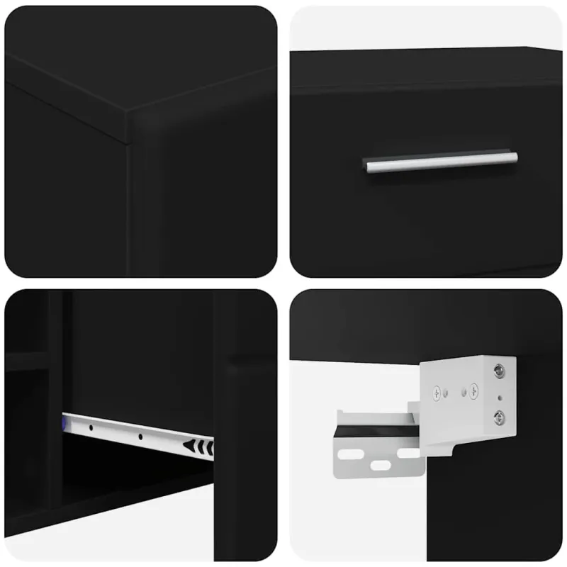 TV spintelių komplektas FLORIN 3 pcs Juoda Apdirbta mediena
