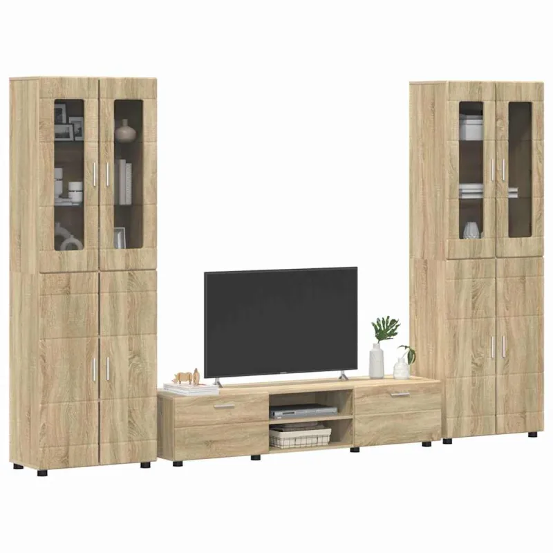 TV spintelių komplektas su stalčių FLORIN 3 pcs Sonoma ąžuolas