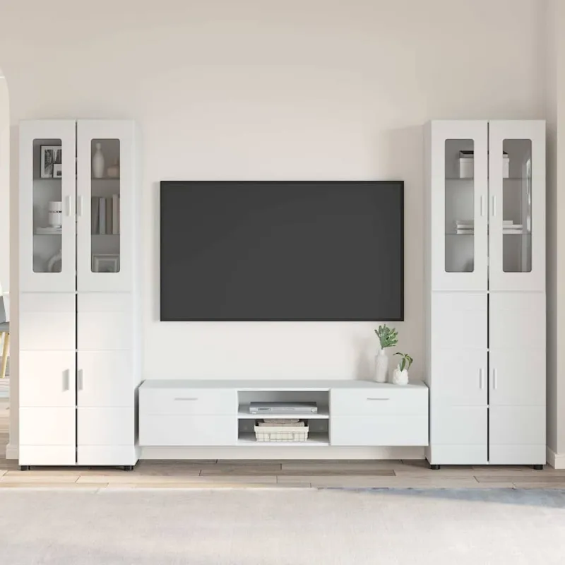 TV spintelių komplektas FLORIN 3 pcs Aukštai blizganti balta